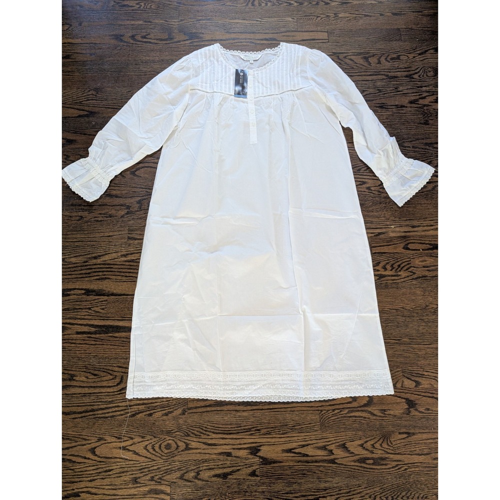 NEW Women's Alexander Del Rossa Cottagecore Nightgown White Cotton Size L Large
